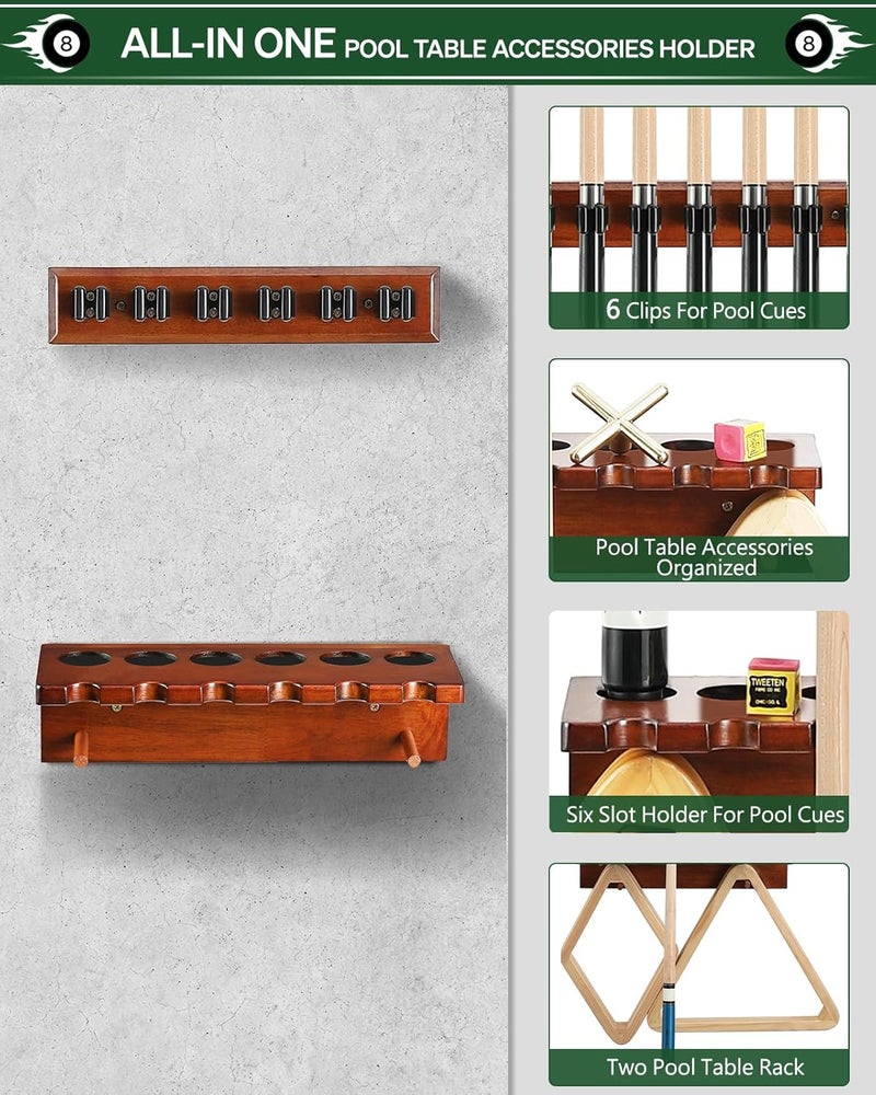 EXTCCT Pool Cue Rack Stick Holder - Wall Mount Billiards Pool Cue Rack Oak Solid Hardwood Pool Cue Set Holder for 6 Cues Sticks Storage Pool Table Accessories Equipment Organizer - Image 4